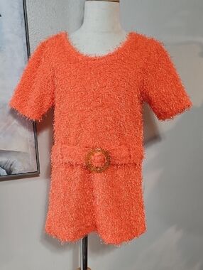 3 for $10 🧡 PoGo Club of NY Neon Orange Eyelash Knit Belted Dress Size 7/8